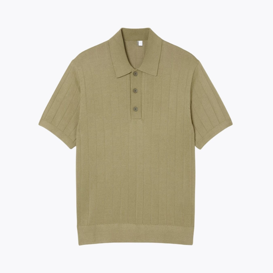 Fluid Ribbed Collar Polo Sweater